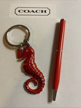 Coach Red Enamel Seahorse Keychain and Coach Pen